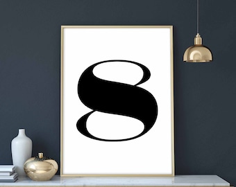 Eight '8' number character type poster black white wall decor design motto swiss scandinavian minimal art modern quote nordic