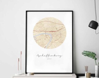 ASCHAFFENBURG Germany map poster wall decor design modern minimal nordic travel bedroom home art vintage retro dorm nursery housewarming