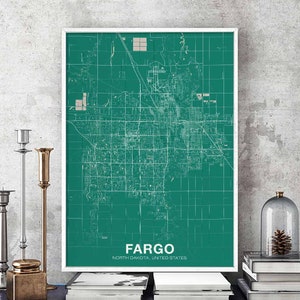 FARGO North Dakota ND US map poster color Hometown City Print Modern Home Decor Office Decoration Wall Art Dorm Bedroom Gift