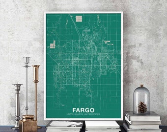 FARGO North Dakota ND US map poster color Hometown City Print Modern Home Decor Office Decoration Wall Art Dorm Bedroom Gift
