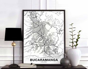 BUCARAMANGA Colombia map poster black white Hometown City Print Modern Home Decor Office Decoration Wall Art Dorm Bedroom Gift