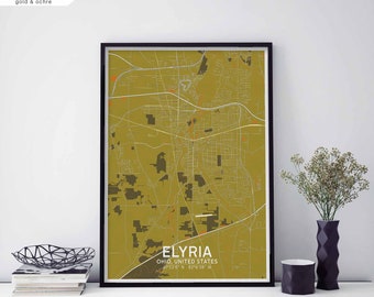 ELYRIA Ohio USA map poster black white Hometown City Print Modern Home Decor Office Decoration Wall Art Dorm Bedroom Gift