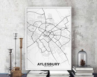 AYLESBURY Great Britain GB UK map poster black white Hometown City Print Modern Home Decor Office Decoration Wall Art Dorm Bedroom Gift