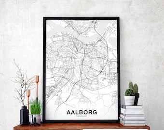 AALBORG Denmark map poster black white Hometown City Print Modern Home Decor Office Decoration Wall Art Dorm Bedroom Gift