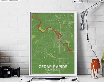 CEDAR RAPIDS Iowa USA map poster black white Hometown City Print Modern Home Decor Office Decoration Wall Art Dorm Bedroom Gift