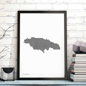 JAMAICA pontos mínimos retro mapa pôster preto branco decoração de parede design moderno suíço escandinavo nórdico inauguração de casa viagem