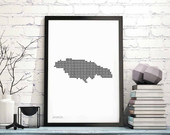 JAMAICA minimal dots retro map poster black white wall decor design modern swiss scandinavian nordic housewarming travel