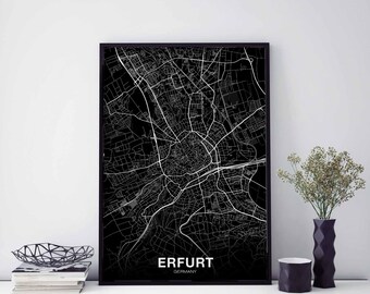 ERFURT Germany map poster black white Hometown City Print Modern Home Decor Office Decoration Wall Art Dorm Bedroom Gift