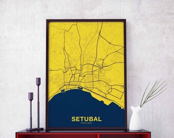 SETUBAL Portugal map poster color Hometown City Print Modern Home Decor Office Decoration Wall Art Dorm Bedroom Gift
