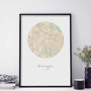 Póster de mapa de Corea del Sur de GWANGJU, decoración de pared, diseño moderno, minimalista, nórdico, para viajes, dormitorio, arte para el hogar, dormitorio retro vintage, guardería, inauguración de la casa
