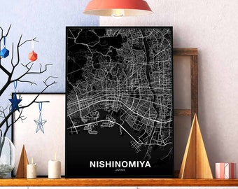NISHINOMIYA Japan map poster black white Hometown City Print Modern Home Decor Office Decoration Wall Art Dorm Bedroom Gift