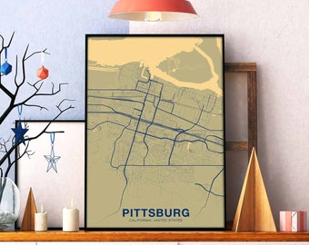 PITTSBURG California CA USA map poster color Hometown City Print Modern Home Decor Office Decoration Wall Art Dorm Bedroom Gift