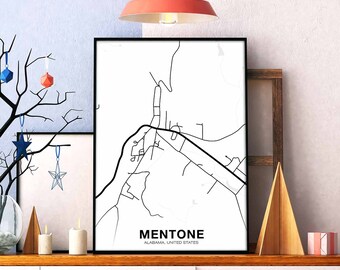 MENTONE Alabama AL USA map poster black white Hometown City Print Modern Home Decor Office Decoration Wall Art Dorm Bedroom Gift