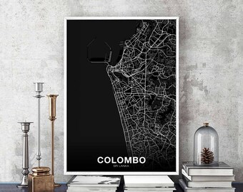 COLOMBO Sri Lanka map poster black white Hometown City Print Modern Home Decor Office Decoration Wall Art Dorm Bedroom Gift