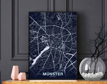 MUNSTER MÜNSTER Germany map poster color Hometown City Print Modern Home Decor Office Decoration Wall Art Dorm Bedroom Gift