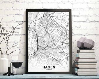 HAGEN Germany map poster Hometown City Print Modern Home Decor Office Decoration Wall Art Dorm Bedroom Gift