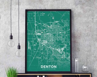 DENTON Texas TX USA poster color Hometown City Print Modern Home Decor Office Decoration Wall Art Dorm Bedroom Gift