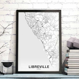 LIBREVILLE Gabon map poster black white Hometown City Print Modern Home Decor Office Decoration Wall Art Dorm Bedroom Gift