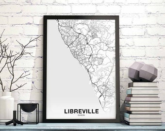 LIBREVILLE Gabon map poster black white Hometown City Print Modern Home Decor Office Decoration Wall Art Dorm Bedroom Gift