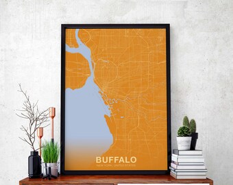 BUFFALO New York NY USA map poster color Hometown City Print Modern Home Decor Office Decoration Wall Art Dorm Bedroom Gift