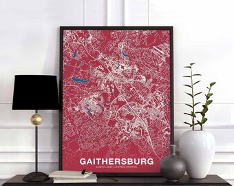 GAITHERSBURG Maryland MD USA poster color Hometown City Print Modern Home Decor Office Decoration Wall Art Dorm Bedroom Gift