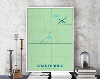 GRANTSBURG Wisconsin WI USA poster color Hometown City Print Modern Home Decor Office Decoration Wall Art Dorm Bedroom Gift