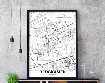 BERGKAMEN Germany map poster black white Hometown City Print Modern Home Decor Office Decoration Wall Art Dorm Bedroom Gift