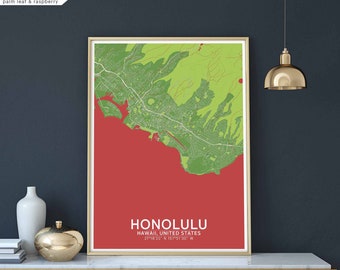 HONOLULU Hawaii US map poster black white Hometown City Print Modern Home Decor Office Decoration Wall Art Dorm Bedroom Gift