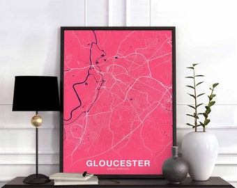 GLOUCESTER Great Britain UK map poster color Hometown City Print Modern Home Decor Office Decoration Wall Art Dorm Bedroom Gift