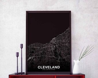 CLEVELAND Ohio OH USA map poster black white Hometown City Print Modern Home Decor Office Decoration Wall Art Dorm Bedroom Gift