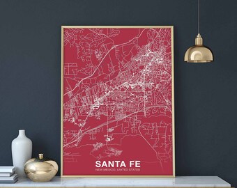 SANTA FE New Mexico NM usa poster color Hometown City Print Modern Home Decor Office Decoration Wall Art Dorm Bedroom Gift