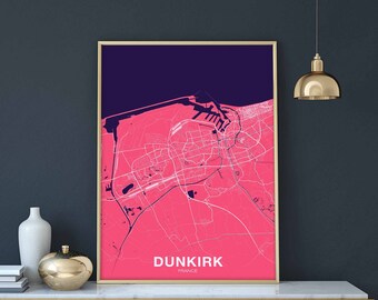 DUNKIRK DUNKERQUE France map poster colors Hometown City Print Modern Home Decor Office Decoration Wall Art Dorm Bedroom Gift