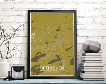 BETHLEHEM Pennsylvania USA map poster black white Hometown City Print Modern Home Decor Office Decoration Wall Art Dorm Bedroom Gift