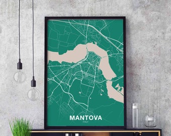 MANTOVA Italy map poster color Hometown City Print Modern Home Decor Office Decoration Wall Art Dorm Bedroom Gift