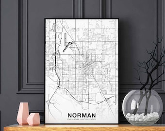 NORMAN Oklahoma OK US map poster black white Hometown City Print Modern Home Decor Office Decoration Wall Art Dorm Bedroom Gift