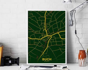 BUCH Germany map poster color Hometown City Print Modern Home Decor Office Decoration Wall Art Dorm Bedroom Gift