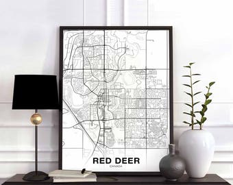 RED DEER Canada map poster Hometown City Print Modern Home Decor Office Decoration Wall Art Dorm Bedroom Gift