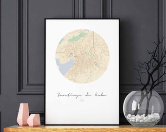 SANTIAGO DE CUBA Cuba map poster wall decor design modern minimal nordic travel bedroom home art vintage retro dorm nursery housewarming