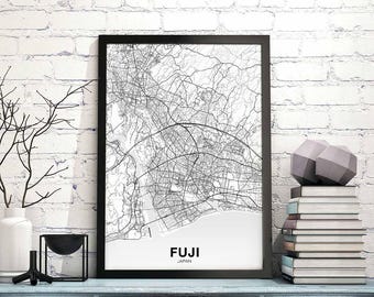 FUJI Japan map poster black white Hometown City Print Modern Home Decor Office Decoration Wall Art Dorm Bedroom Gift