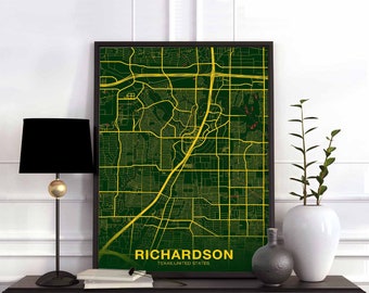 RICHARDSON Texas TX USA poster color Hometown City Print Modern Home Decor Office Decoration Wall Art Dorm Bedroom Gift