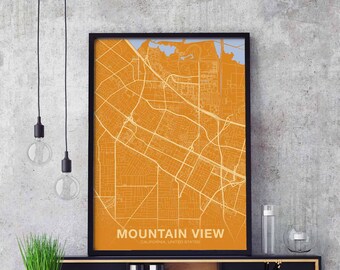 MOUNTAIN VIEW California CA usa map poster color Hometown City Print Modern Home Decor Office Decoration Wall Art Dorm Bedroom Gift
