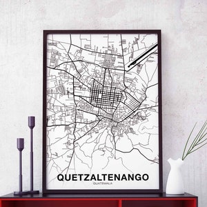 QUETZALTENANGO Guatemala Karte Poster schwarz weiß Heimatstadt Stadt Druck Moderne Wohnkultur Büro Dekoration Wand Kunst Wohnheim Schlafzimmer Geschenk
