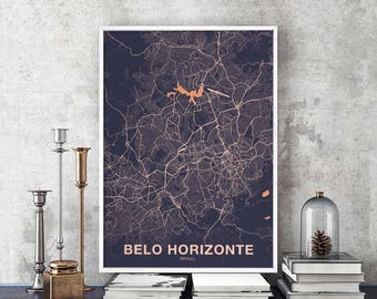 BELO HORIZONTE Brazil map poster color Hometown City Print Modern Home Decor Office Decoration Wall Art Dorm Bedroom Gift