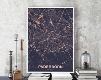 PADERBORN Germany map poster color Hometown City Print Modern Home Decor Office Decoration Wall Art Dorm Bedroom Gift