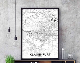 KLAGENFURT Austria map poster black white Hometown City Print Modern Home Decor Office Decoration Wall Art Dorm Bedroom Gift