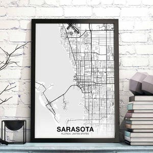 SARASOTA Florida FL USA kaart poster zwart wit woonplaats stad print modern interieur kantoordecoratie kunst aan de muur slaapzaal slaapkamer cadeau