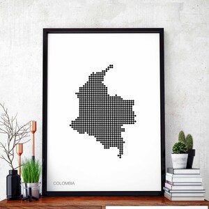 Póster retro con diseño de mapa de puntos minimalistas de COLOMBIA, decoración de pared en blanco y negro, diseño moderno suizo, escandinavo, nórdico, para inauguración de la casa, viajes