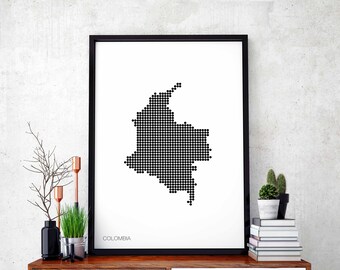 COLOMBIA minimal dots retro map poster black white wall decor design modern swiss scandinavian nordic housewarming travel