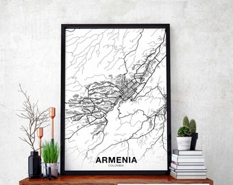 ARMENIA Colombia map poster black white Hometown City Print Modern Home Decor Office Decoration Wall Art Dorm Bedroom Gift