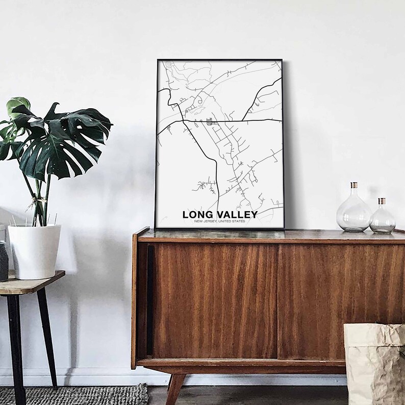 LONG VALLEY New Jersey NJ Usa Map Poster Black White Hometown Etsy